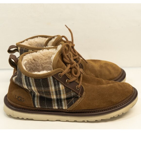 Ugg Pendleton Boot Neumel Brown Leather Plaid Sherpa Hard Sole Chukka Pull On - Picture 6 of 16